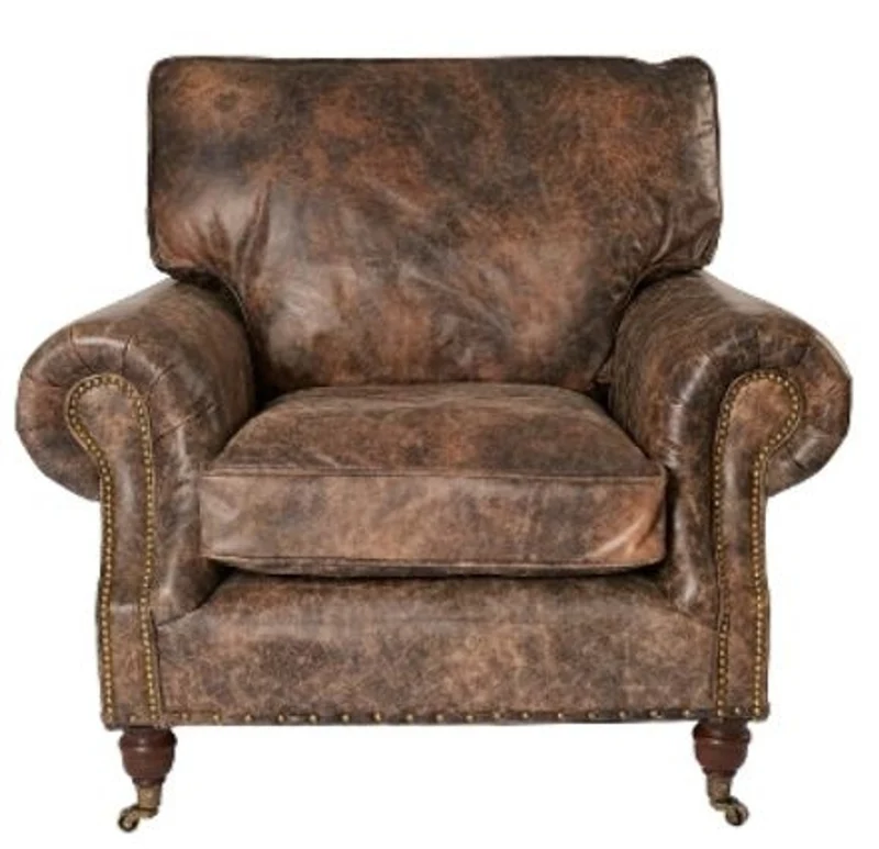 Casa Padrino Luxus Echtleder Sessel im englischen Stil Vintage Braun 106 x 105 x H. 93 cm