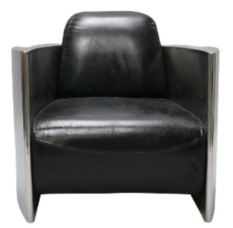 Casa Padrino Echtleder Club Sessel Vintage Schwarz / Silber, 68 x 89 x H. 73 cm
