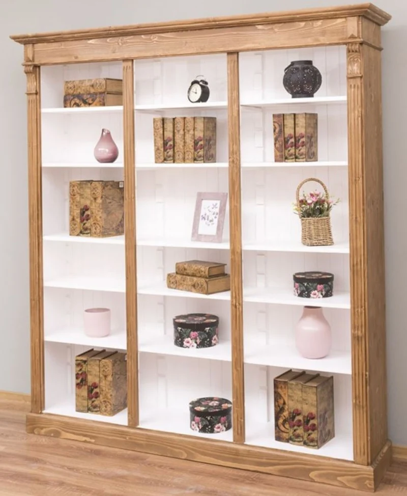 Casa Padrino Landhausstil Regalschrank Hellbraun / Weiß 180 x 39 x H. 197 cm - Massivholz Schrank - Bücherschrank - Wohnzimmerschrank - Büroschrank - Landhausstil Möbel