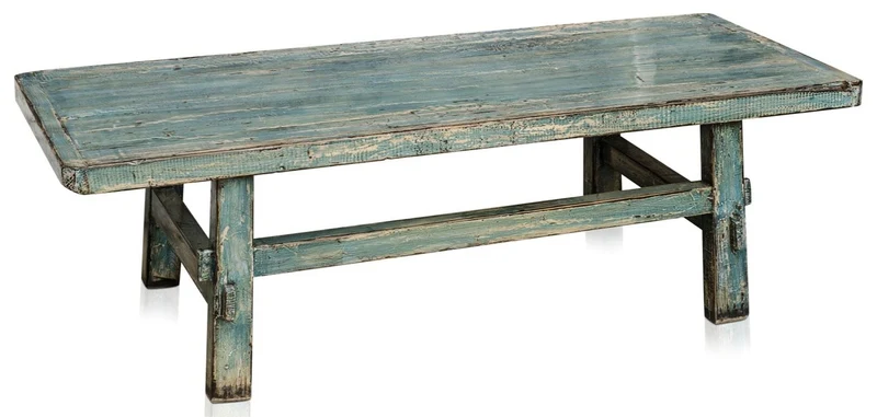 Casa Padrino Landhausstil Couchtisch aus Kiefernholz im Antik Stil Blau 140 x 54 x H. 43 cm