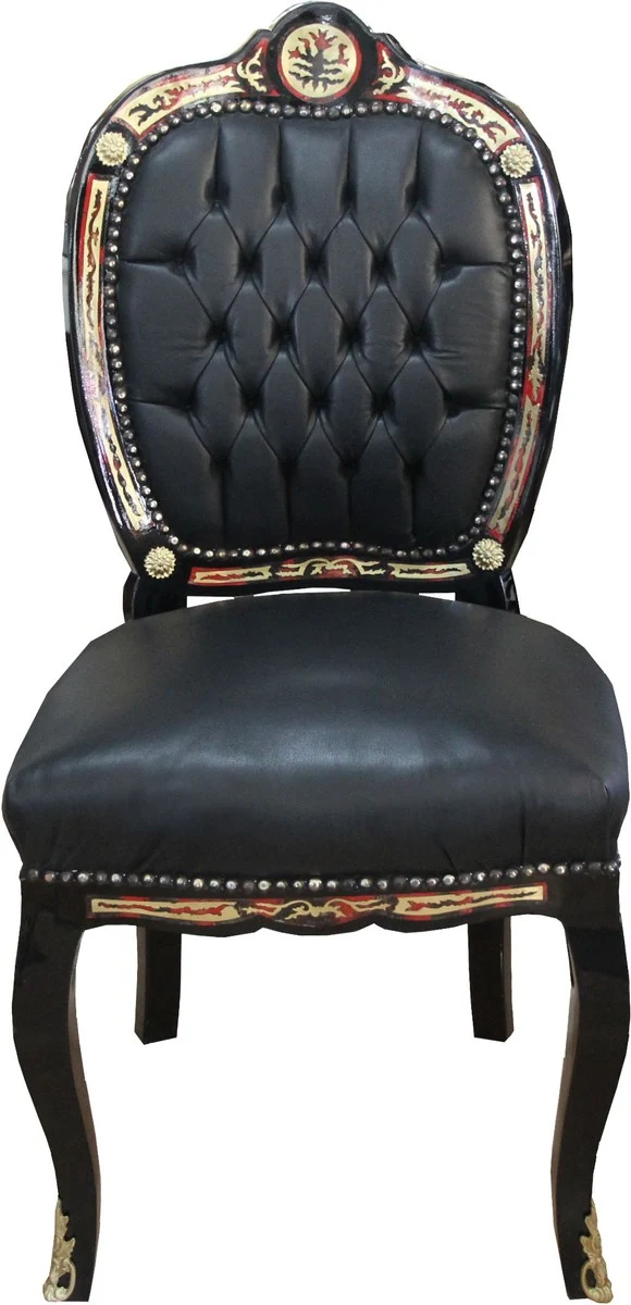 Casa Padrino Luxus Barock Stuhl Boulle Collection mit Echleder Bezug - Luxus Schreibtisch Stuhl