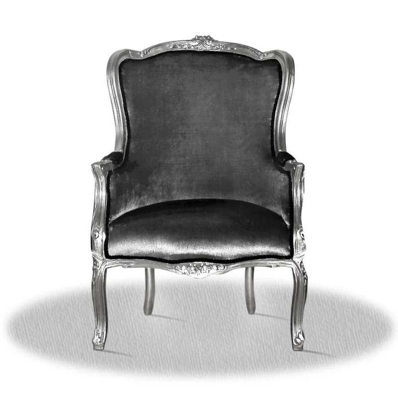 Casa Padrino Barock Sessel Antik Stil silber / silber-grau / schwarz 70 x 65 x H. 100 cm