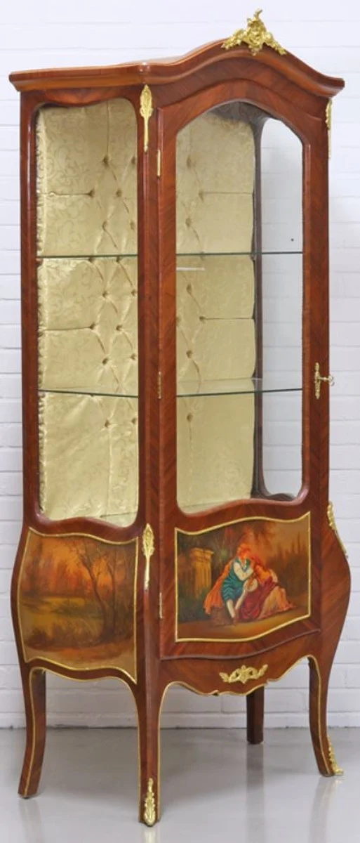 Casa Padrino Barock Vitrinenschrank Mahagonibraun / Gold 72 x 45 x H. 184 cm - Elegante Vitrine für das Wohnzimmer