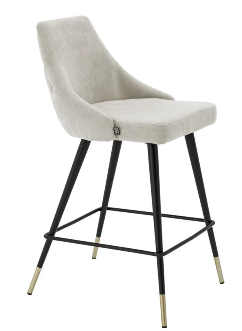 Casa Padrino Luxus Barstuhl im modernen Design Sandfarben und Schwarz 47 x 52 x H. 91 cm