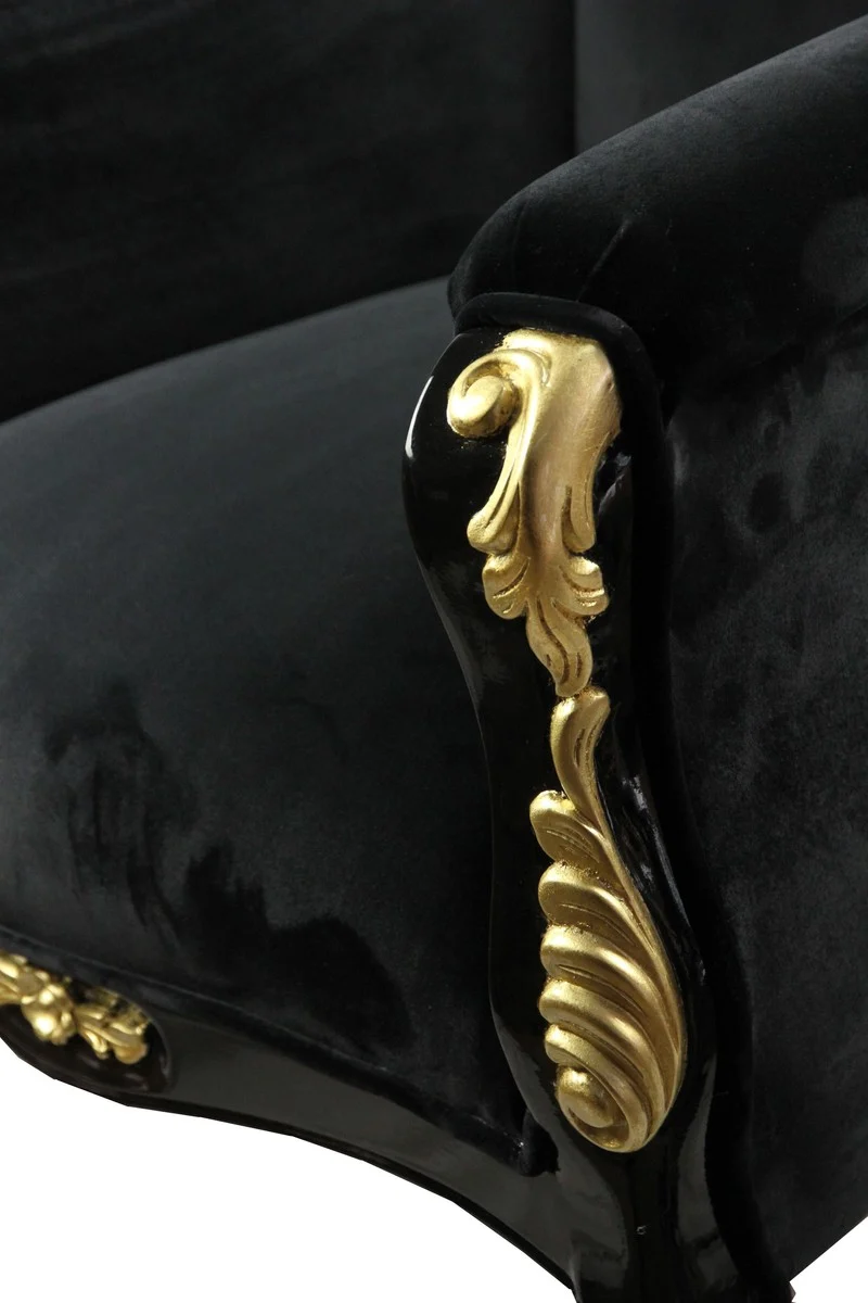 Pompöös by Casa Padrino Luxus Barock Sessel Bergere Schwarz / Gold mit Goldkrone - Pompööser Barock Sessel designed by Harald Glööckler