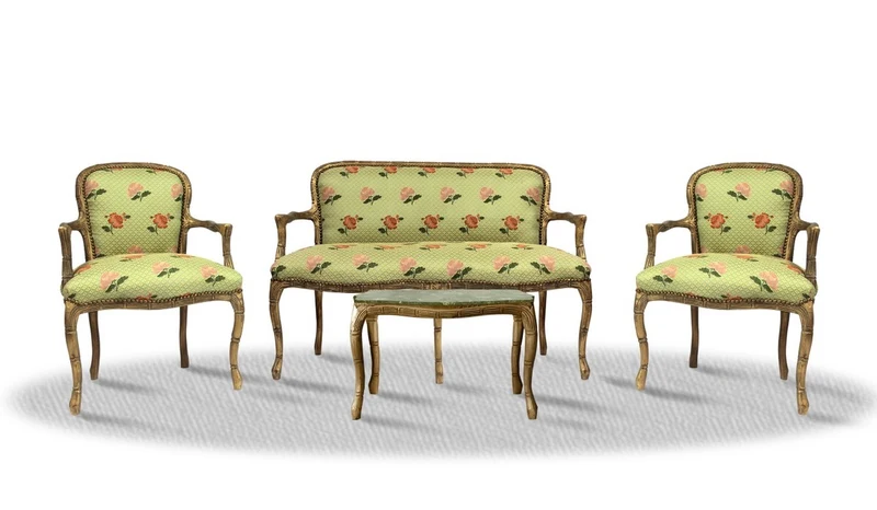 Casa Padrino Barock Salon Set Vintage Gold Hellgrün - Antik Stil