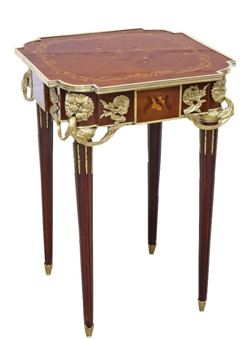 Casa Padrino Barock Beistelltisch Mahagoni Intarsien / Gold H75 x 50 cm - Ludwig XVI Antik Stil Tisch - Möbel