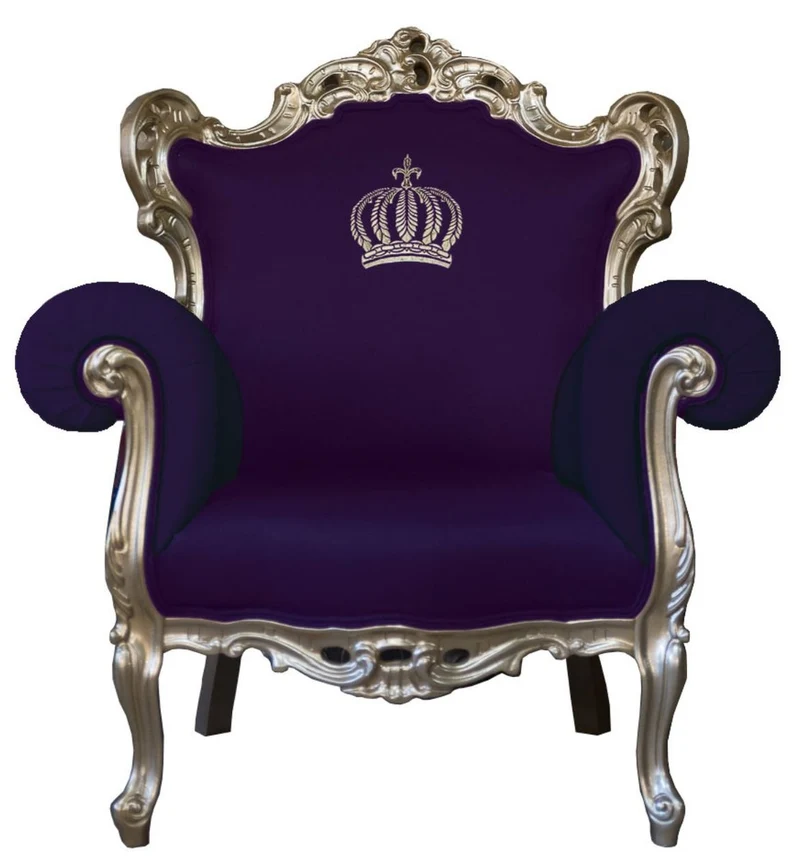 Casa Pompöös by Casa Padrino Luxus Barock Sessel mit Kronenmotiv in Lila / Gold 95 x 80 x 105 cm