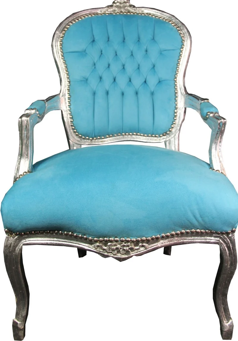 Casa Padrino Barock Salon Stuhl im Antik Stil, Hell Blau / Silber, 93 x 60 x 50 cm