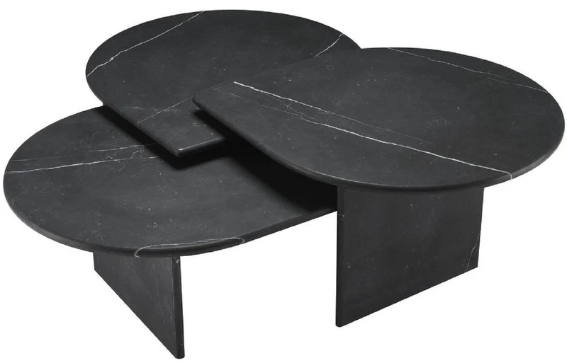 Casa Padrino Luxus Couchtisch Set Schwarz - 3 Wohnzimmertische aus hochwertigem Marmor - Luxus Wohnzimmer Möbel