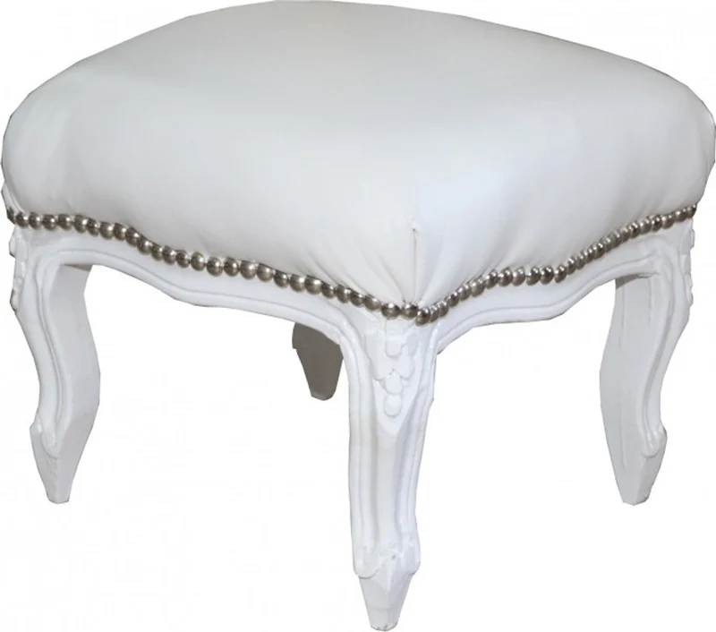 Casa Padrino Barock Fußhocker Weiß / Weiß Lederoptik - Hocker Möbel