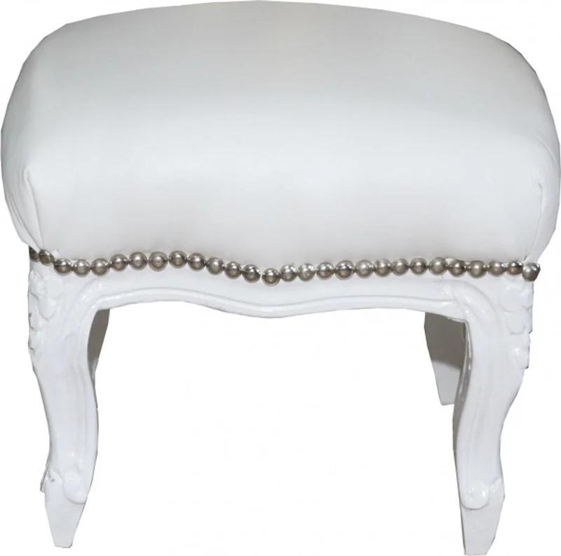 Casa Padrino Barock Fußhocker Weiß / Weiß Lederoptik - Hocker Möbel