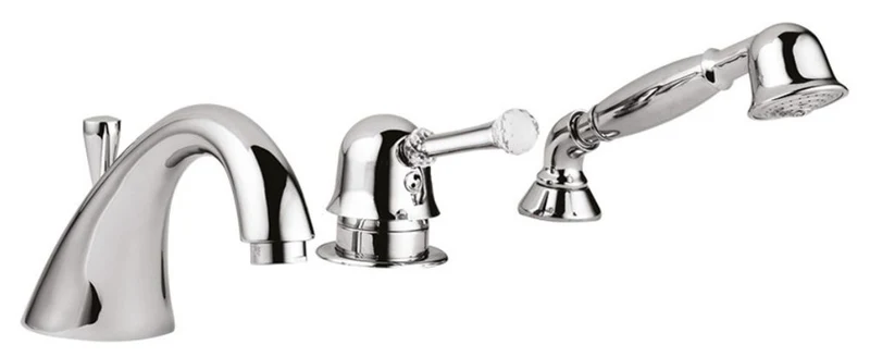Luxus Badewannen 3-Loch Wannenmischer Set mit Swarovski Kristallglas Silber - Luxus Badezimmer Badewannenarmaturen Made in Italy