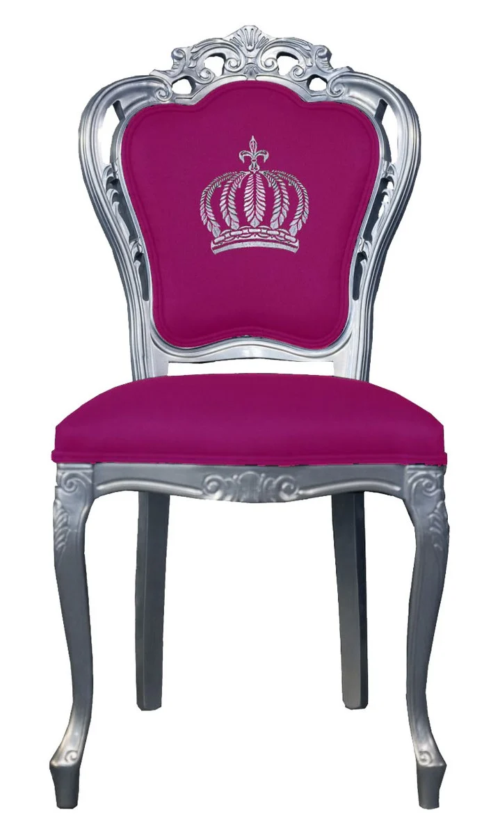Casa Pompöös by Casa Padrino Luxus Barock Esszimmerstuhl Pink / Silber - Harald Glööckler Design 48x54x105 cm
