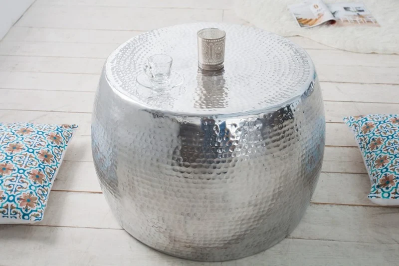 Casa Padrino Luxus Couchtisch Silber 60 cm Aluminium - Wohnzimmer Salon Tisch - Unikat
