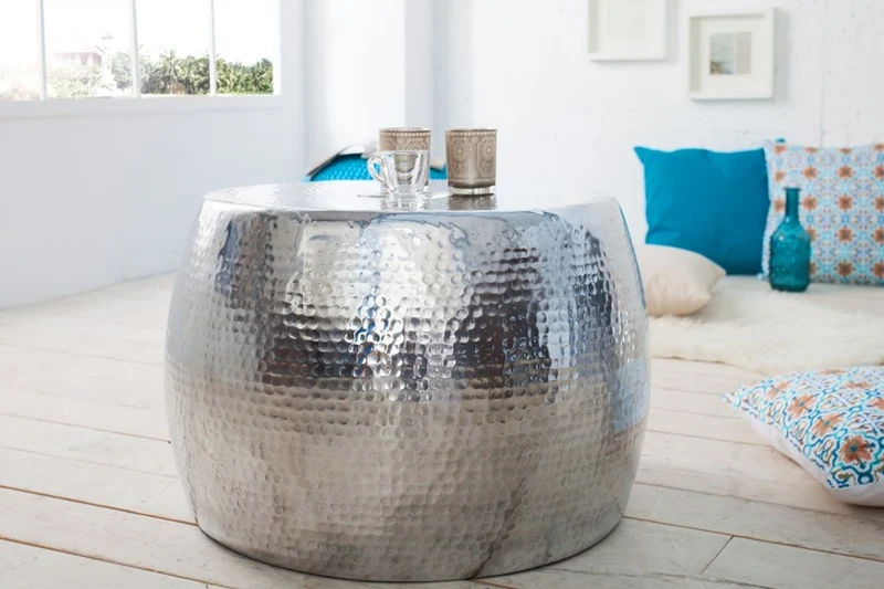 Casa Padrino Luxus Couchtisch Silber 60 cm Aluminium - Wohnzimmer Salon Tisch - Unikat