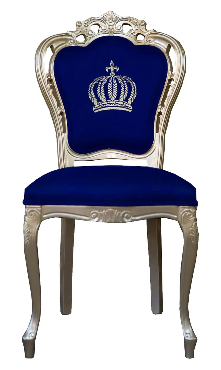 Casa Padrino Luxus Barock Esszimmerstuhl Pompöös von Harald Glööckler Blau / Gold - 48 x 54 x 105 cm