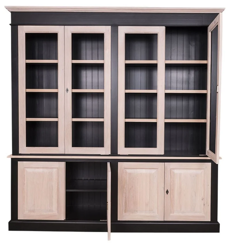 Casa Padrino Landhausstil Wohnzimmerschrank Massivholz Schwarz / Naturfarben 222 x 48 x H. 228 cm