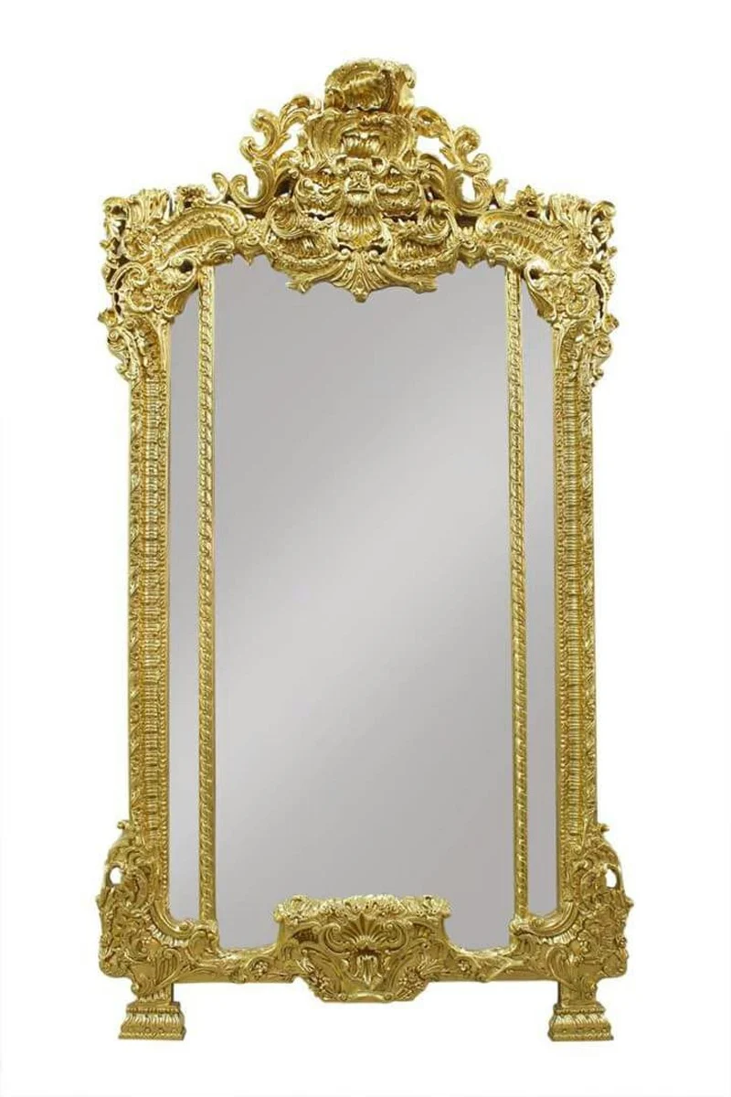Casa Padrino Luxus Barock Wandspiegel Gold - Handgefertigter Prachtspiegel aus Massivholz, 120 x 220 cm