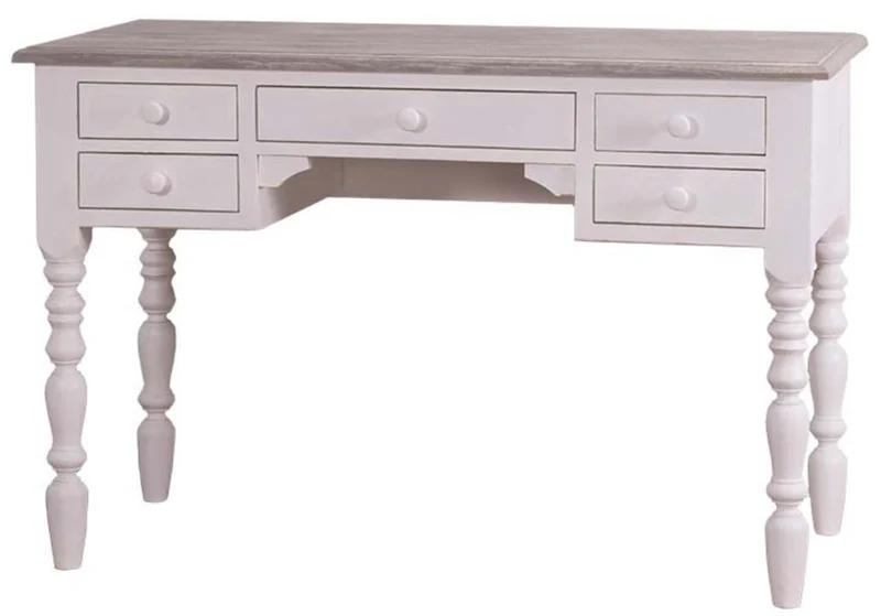 Casa Padrino Landhausstil Schreibtisch in Weiß und Grau, massives Kiefernholz und Eichenholz, 130 x 65 x H. 85 cm