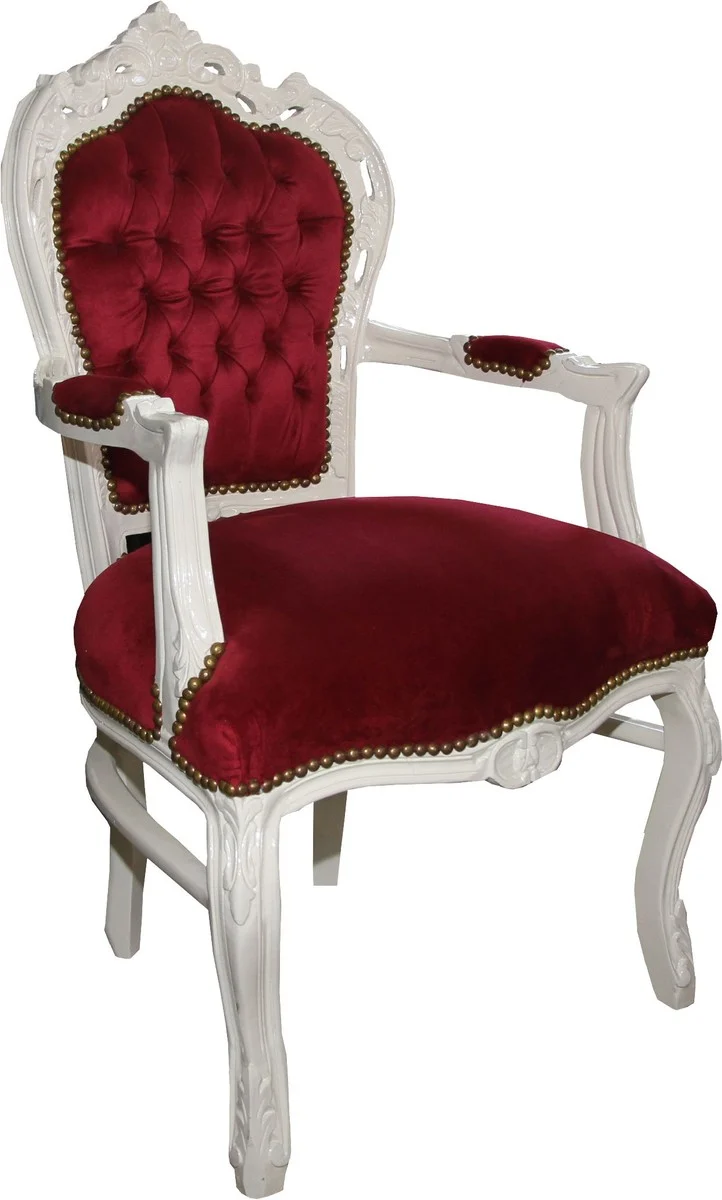 Casa Padrino Barock Esszimmerstuhl Bordeaux / Creme mit Armlehnen - Stuhl - Barockstuhl - Möbel