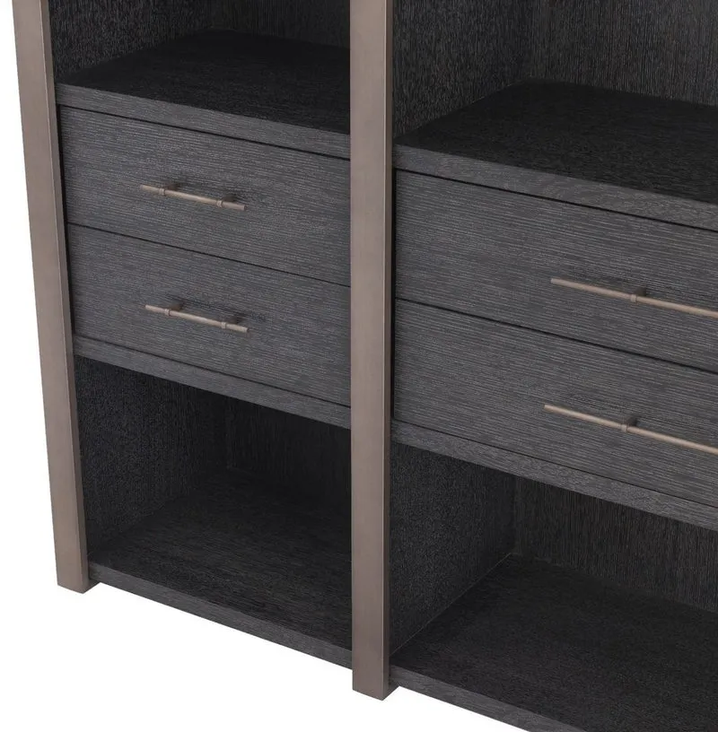 Casa Padrino Luxus Regalschrank mit 6 Schubladen Anthrazitgrau / Bronzefarben 253 x 47 x H. 229 cm - Bücherschrank - Wohnzimmerschrank - Büroschrank - Luxus Schrank