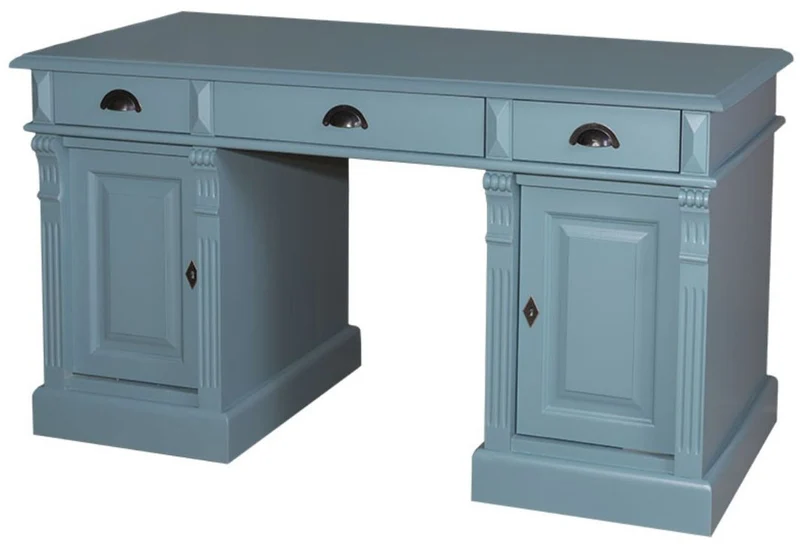 Casa Padrino Landhausstil Schreibtisch mit 3 Schubladen und 2 Türen, Hellblau, 140 x 70 x H. 78 cm