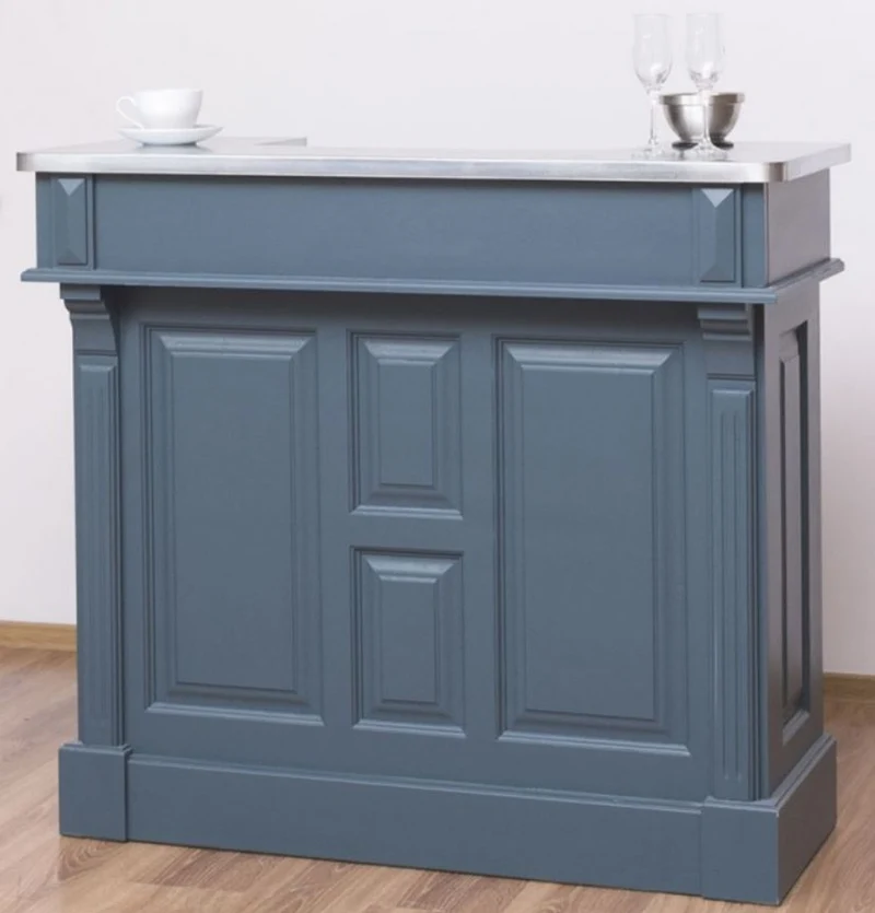 Casa Padrino Landhausstil Theke Blau / Silber 120 x 65 x H. 107 cm - Massivholz Thekentisch mit verzinkter Tischplatte - Barmöbel im Landhausstil