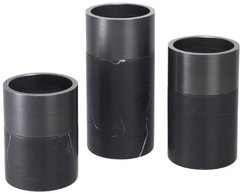 Casa Padrino Luxus Kerzenhalter Set Schwarz / Bronzefarben - 3 runde Marmor Kerzenhalter - Luxus Qualität - Deko Accessoires