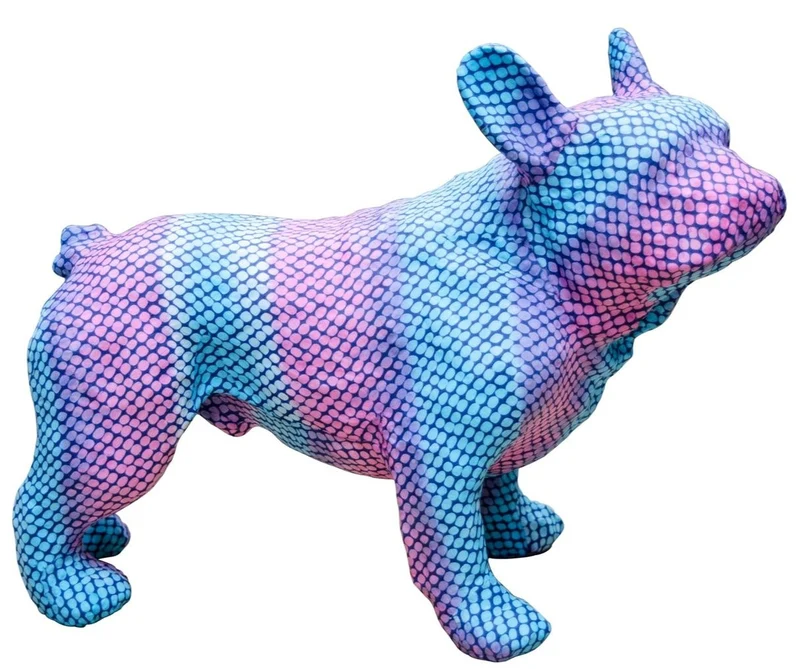 Casa Padrino Deko Bulldogge Blau / Lila 48 x 22 x H. 35 cm - Luxus Wohnzimmer Accessoires