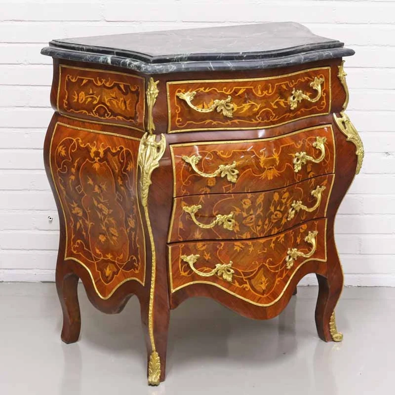 Casa Padrino Barock Kommode mit 4 Schubladen und Marmorplatte in braun / gold / schwarz 80 x 45 x H. 85 cm
