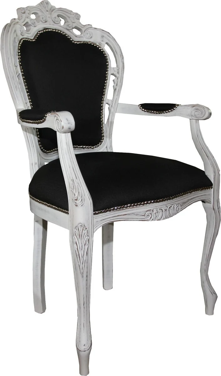 Casa Padrino Barock Luxus Esszimmer Stuhl mit Armlehnen Schwarz / Antik Weiss - Designer Stuhl - Luxus Qualität