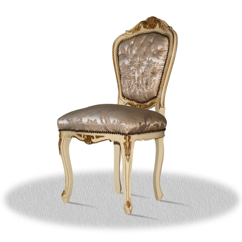 Casa Padrino Barock Esszimmerstuhl Creme Gold Silber - Antik Stil Möbel