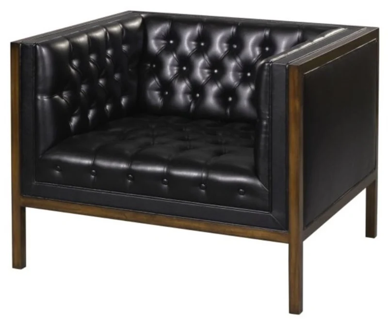 Casa Padrino Chesterfield Echtleder Sessel Schwarz / Braun 91 x 78 x H. 72 cm - Hotel Möbel