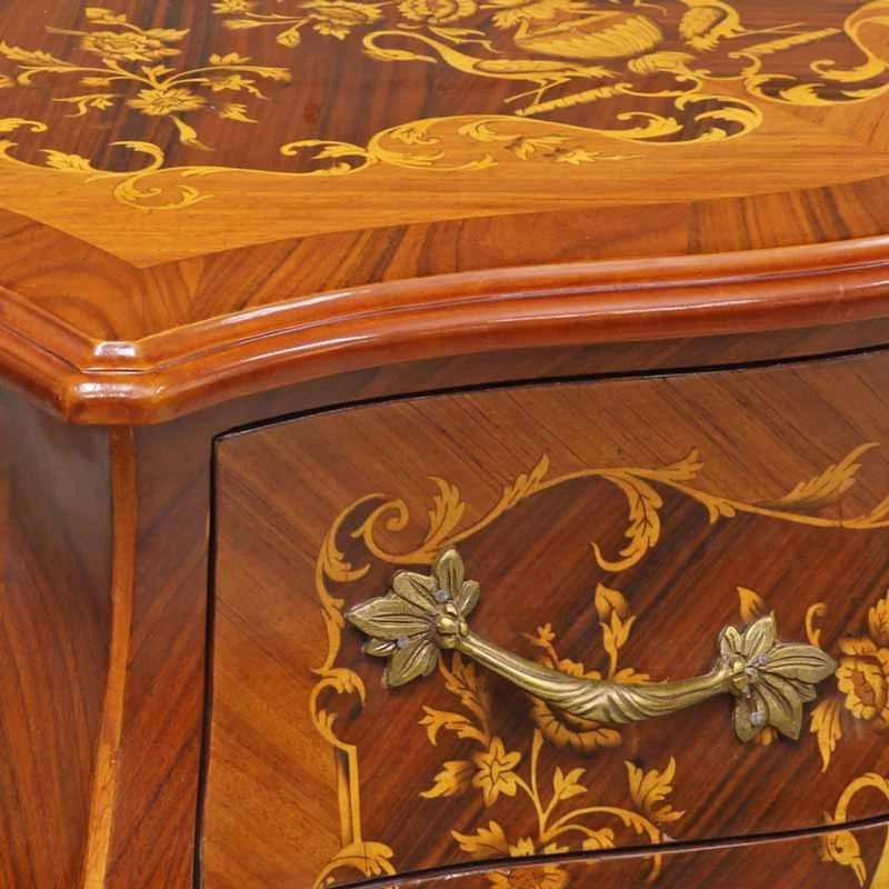 Casa Padrino Barock Kommode mit 2 Schubladen in braun Intarsien und messing 80 x 50 x H. 75 cm