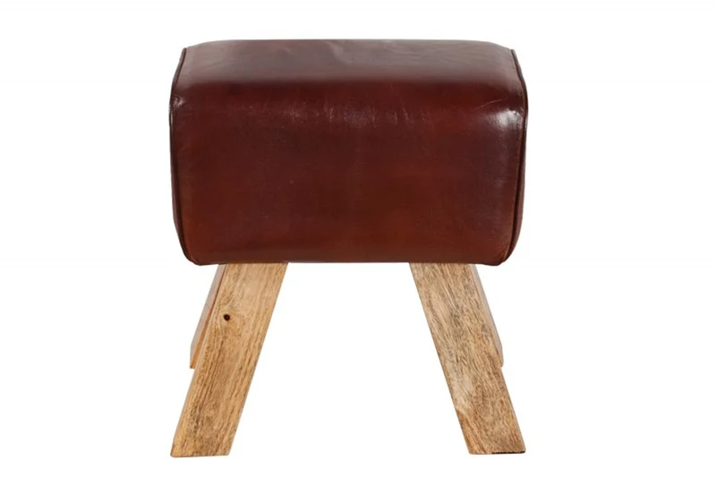 Casa Padrino Echtleder Hocker Braun 40 x 30 x H. 45 cm - Designer Sitzhocker - Unikat