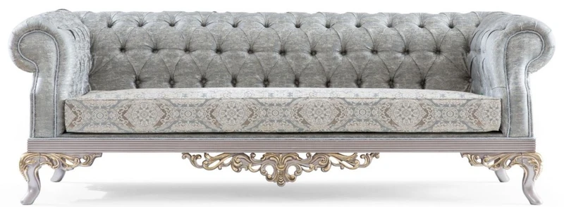 Casa Padrino Luxus Barock Sofa Türkis / Silber / Gold 225 x 86 x H. 92 cm - Edles Wohnzimmer Sofa im Barockstil