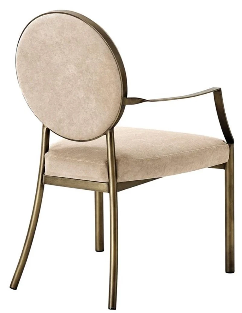 Casa Padrino Luxus Esszimmerstuhl mit Armlehnen Greige / Bronze 60,5 x 60 x H. 91 cm - Limited Edition