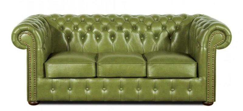 Casa Padrino Echtleder 3er Sofa Grün 200 x 90 x H. 78 cm - Luxus Chesterfield Möbel