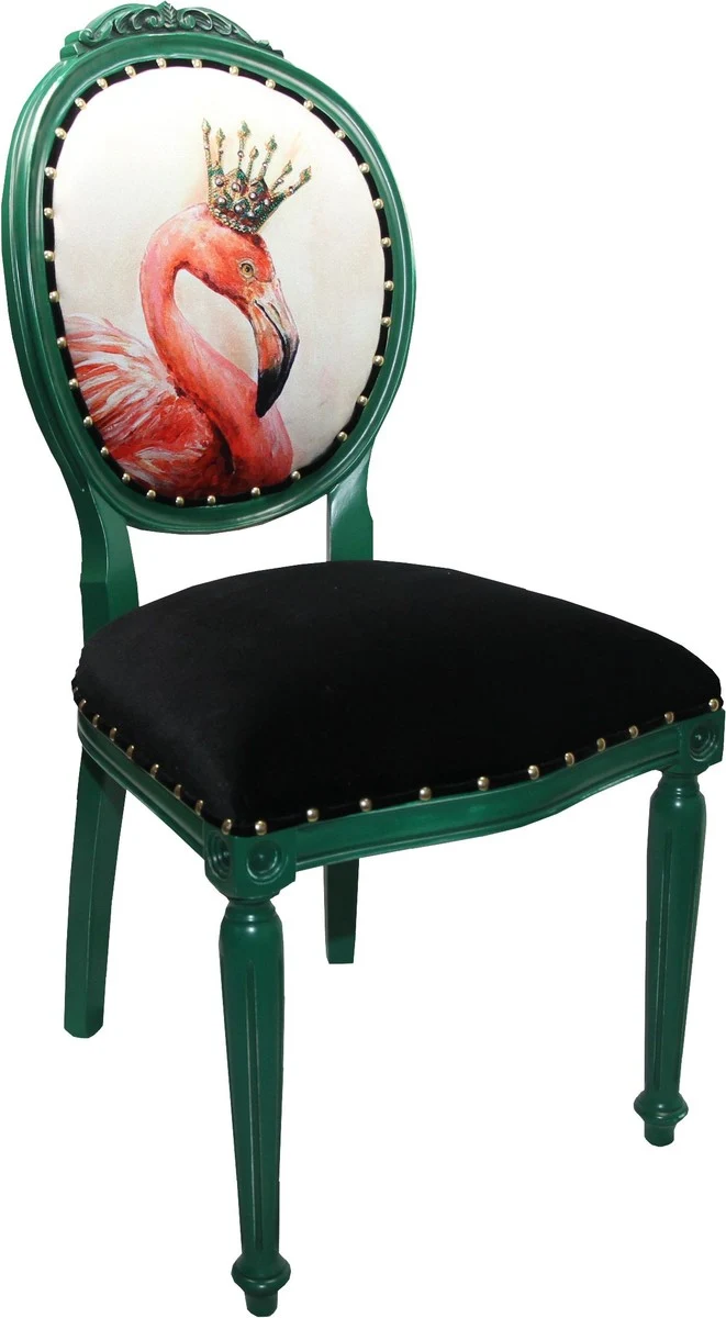 Casa Padrino Barock Luxus Esszimmer Stuhl ohne Armlehnen Flamingo mit Krone mit Bling Bling Glitzersteinen - Designer Stuhl - Limited Edition