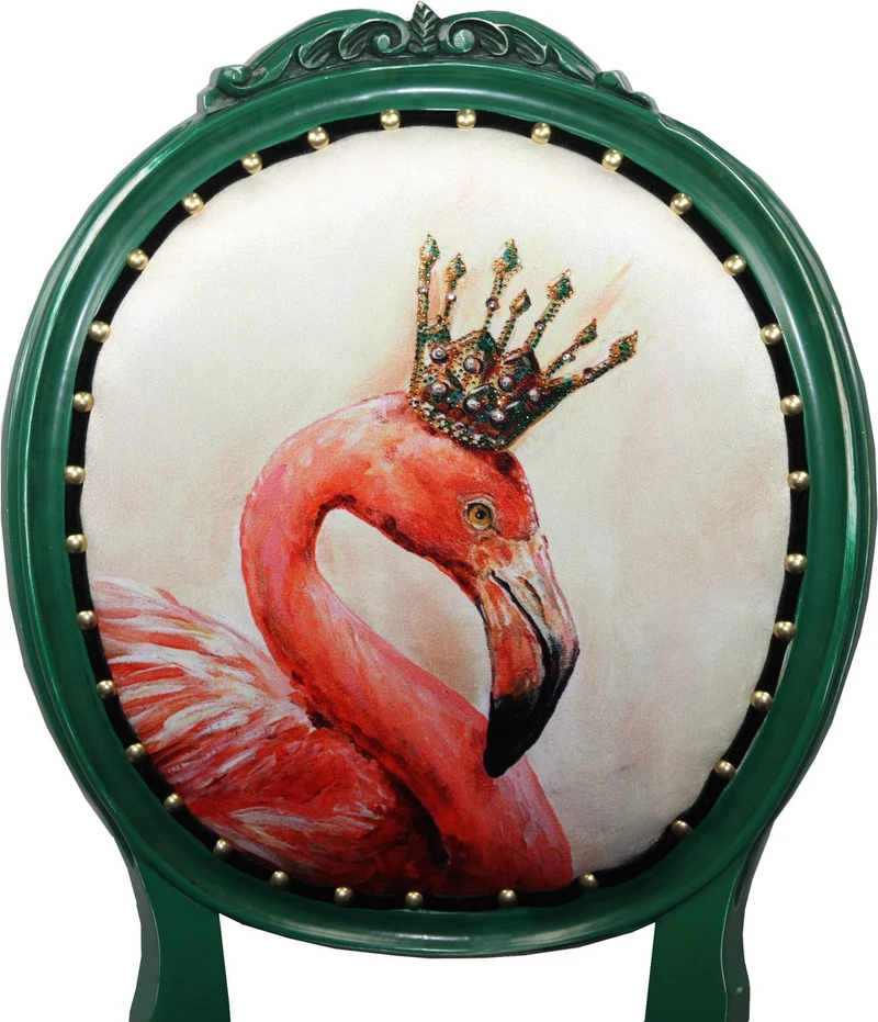 Casa Padrino Barock Luxus Esszimmer Stuhl ohne Armlehnen Flamingo mit Krone mit Bling Bling Glitzersteinen - Designer Stuhl - Limited Edition