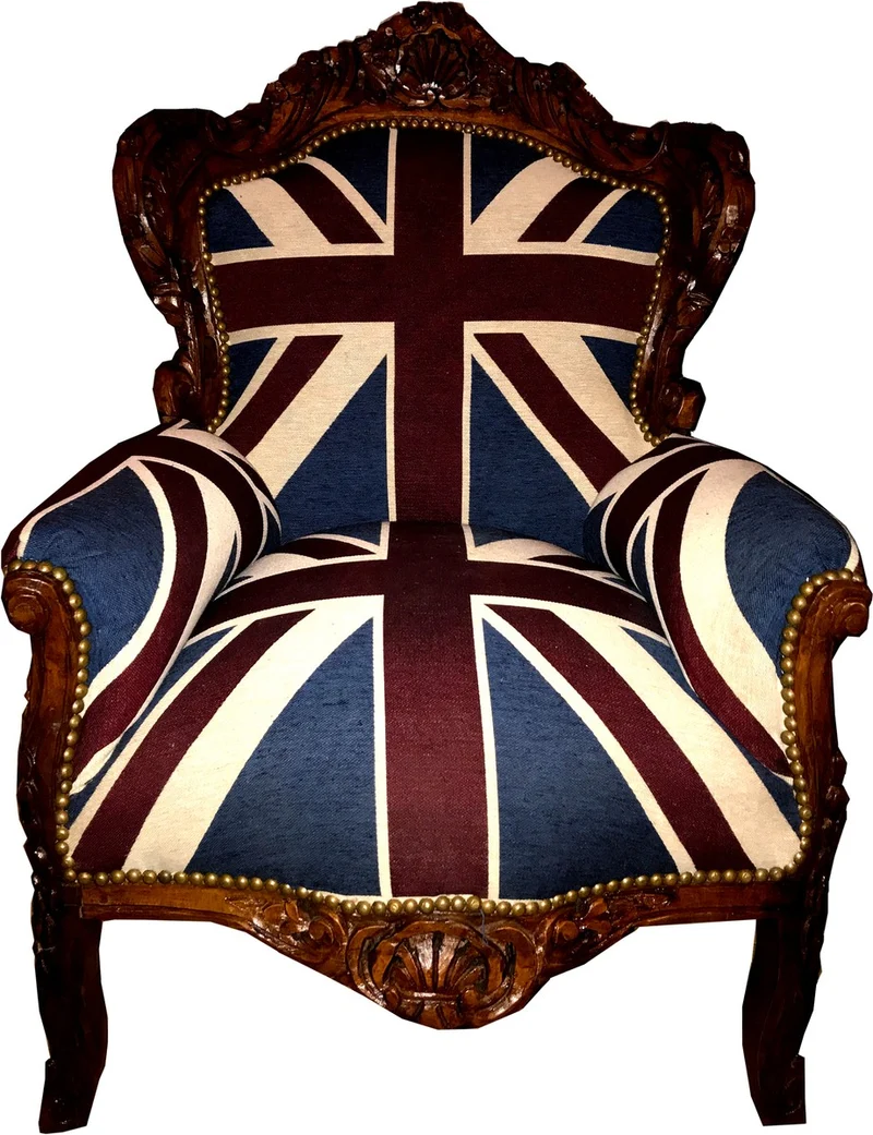 Casa Padrino Barock Sessel "King" Union Jack / Braun - Möbel Antik Stil Englische Flagge
