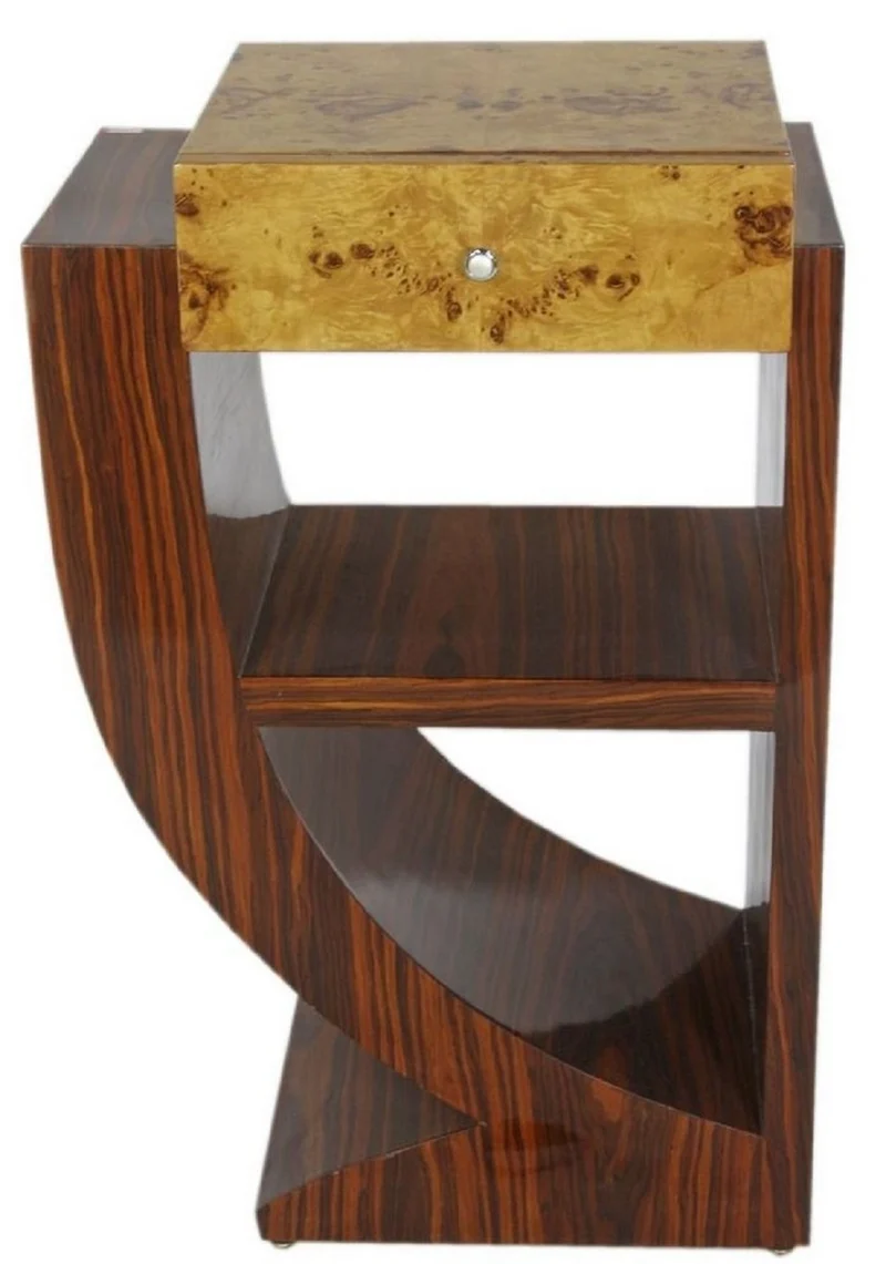 Casa Padrino Art Deco Beistelltisch Set Braun / Hellbraun 50 x 40 x H. 75 cm - Mahagoni & Wurzelholz Beistelltische mit Schublade - Nachttische - Luxus Qualität