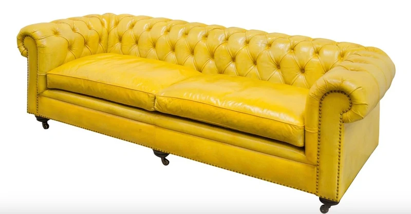 Casa Padrino Luxus Chesterfield 2er Sofa Gelb 242 x 100 x H. 71 cm - Luxus Leder Möbel