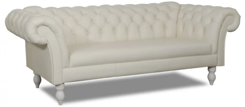 Casa Padrino Luxus Echtleder 3er Sofa Weiß 210 x 90 x H. 80 cm - Wohnzimmermöbel im Chesterfield Design