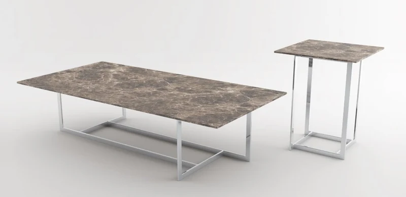 Casa Padrino Luxus Wohnzimmer Set Silber / Braun - 1 Couchtisch mit Marmorplatte & 1 Beistelltisch mit Marmorplatte - Wohnzimmermöbel - Luxus Qualität