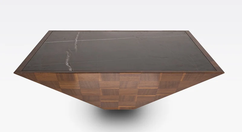 Casa Padrino Luxus Couchtisch Braun / Schwarz 100 x 100 x H. 35 cm - Moderner quadratischer Massivholz Wohnzimmertisch mit Marmorplatte - Wohnzimmer Möbel