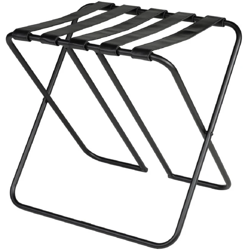 Casa Padrino Luxus Gepäckablage Schwarz 55 x 44 x H. 50 cm - Zusammenklappbarer Kofferständer mit pulverbeschichtetem Stahl und Kunstleder - Hotel Accessoires