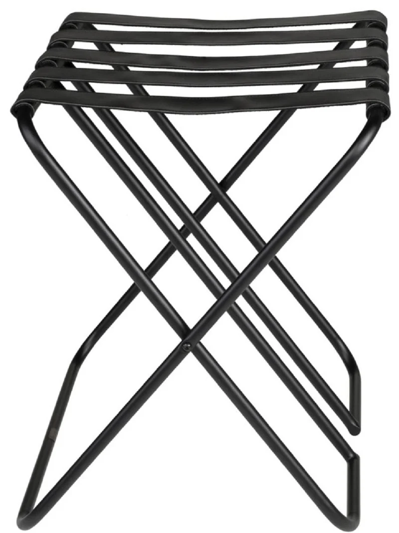 Casa Padrino Luxus Gepäckablage Schwarz 55 x 44 x H. 50 cm - Zusammenklappbarer Kofferständer mit pulverbeschichtetem Stahl und Kunstleder - Hotel Accessoires