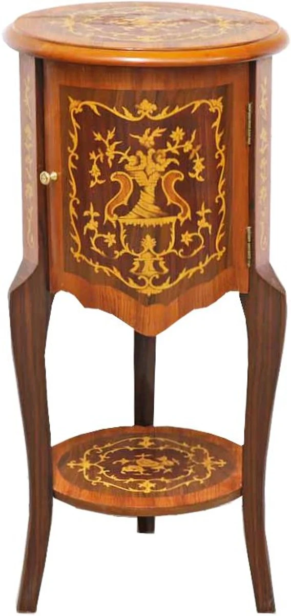 Casa Padrino Barock Beistelltisch mit Schubladen Braun Intarsien 80 x 40 cm - Antik Stil Beistelltisch - Telefontisch - Möbel
